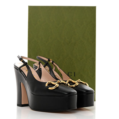 Gucci Nappa Horsebit Platform 35/120mm Slingback Pumps 36 Black 8 of 8