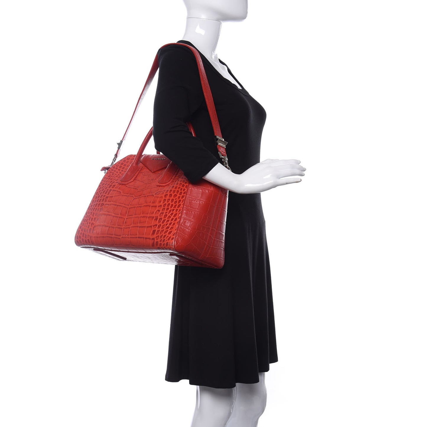 Calfskin Crocodile Embossed Medium Antigona Red