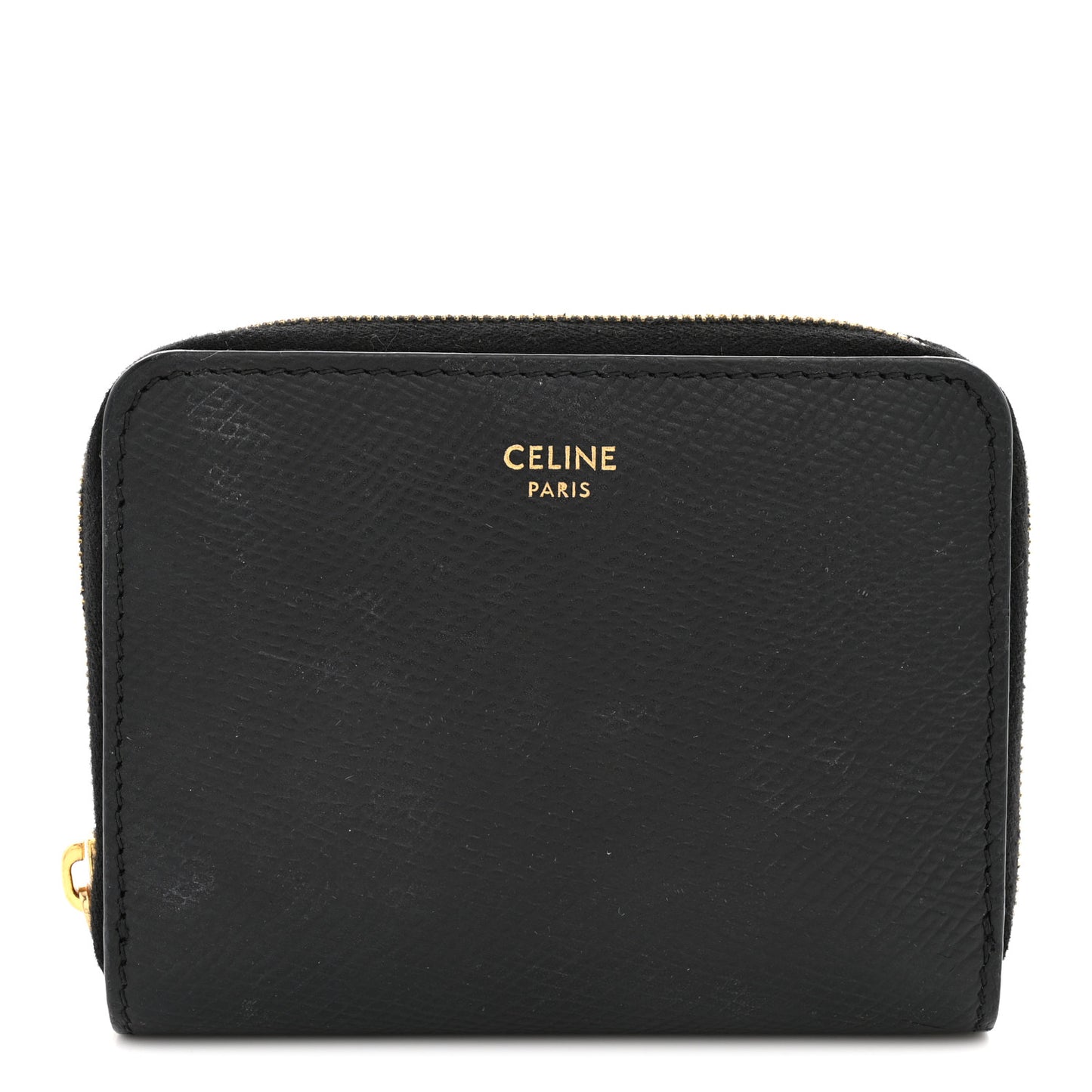 Grained Calfskin Compact Zipped Wallet Black