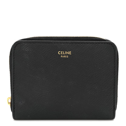 Celine Grained Calfskin Compact Zipped Wallet Black 1 of 8