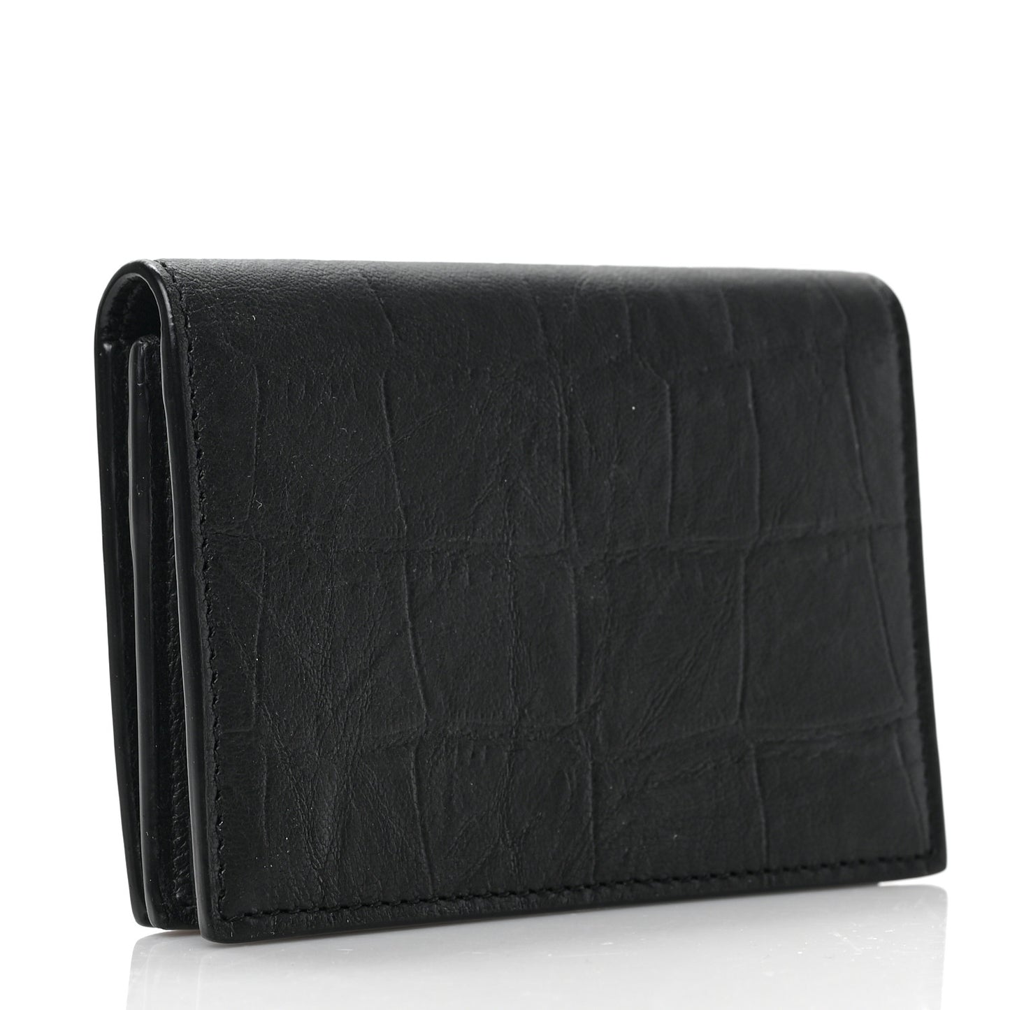 Calfskin Crocodile Embossed Monogram Monochrome Business Card Holder Black