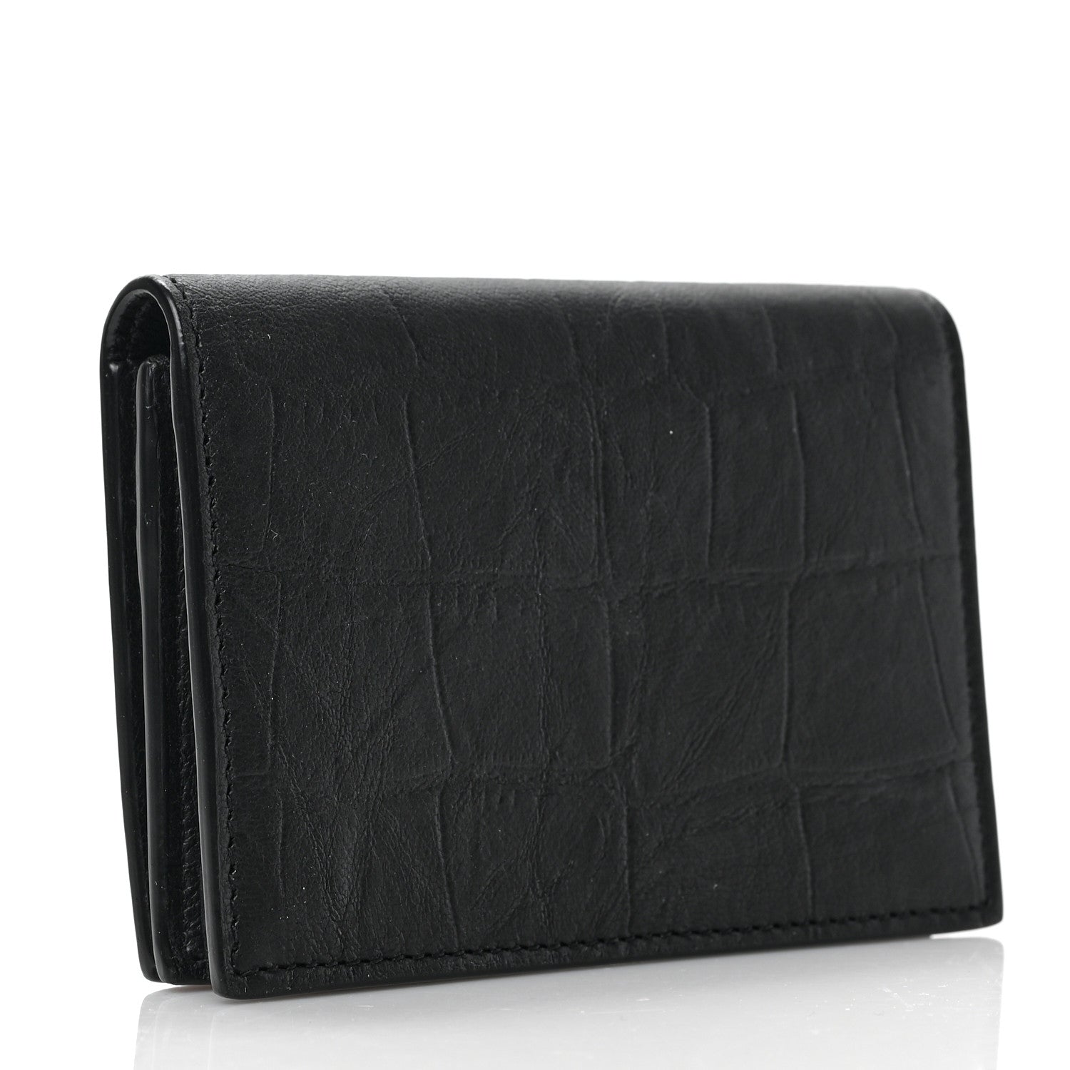 Saint Laurent Calfskin Crocodile Embossed Monogram Monochrome Business Card Holder Black 3 of 6