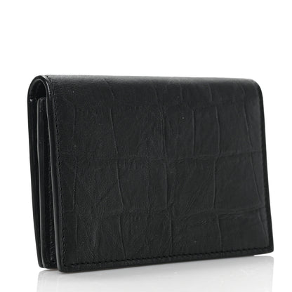 Saint Laurent Calfskin Crocodile Embossed Monogram Monochrome Business Card Holder Black 3 of 6