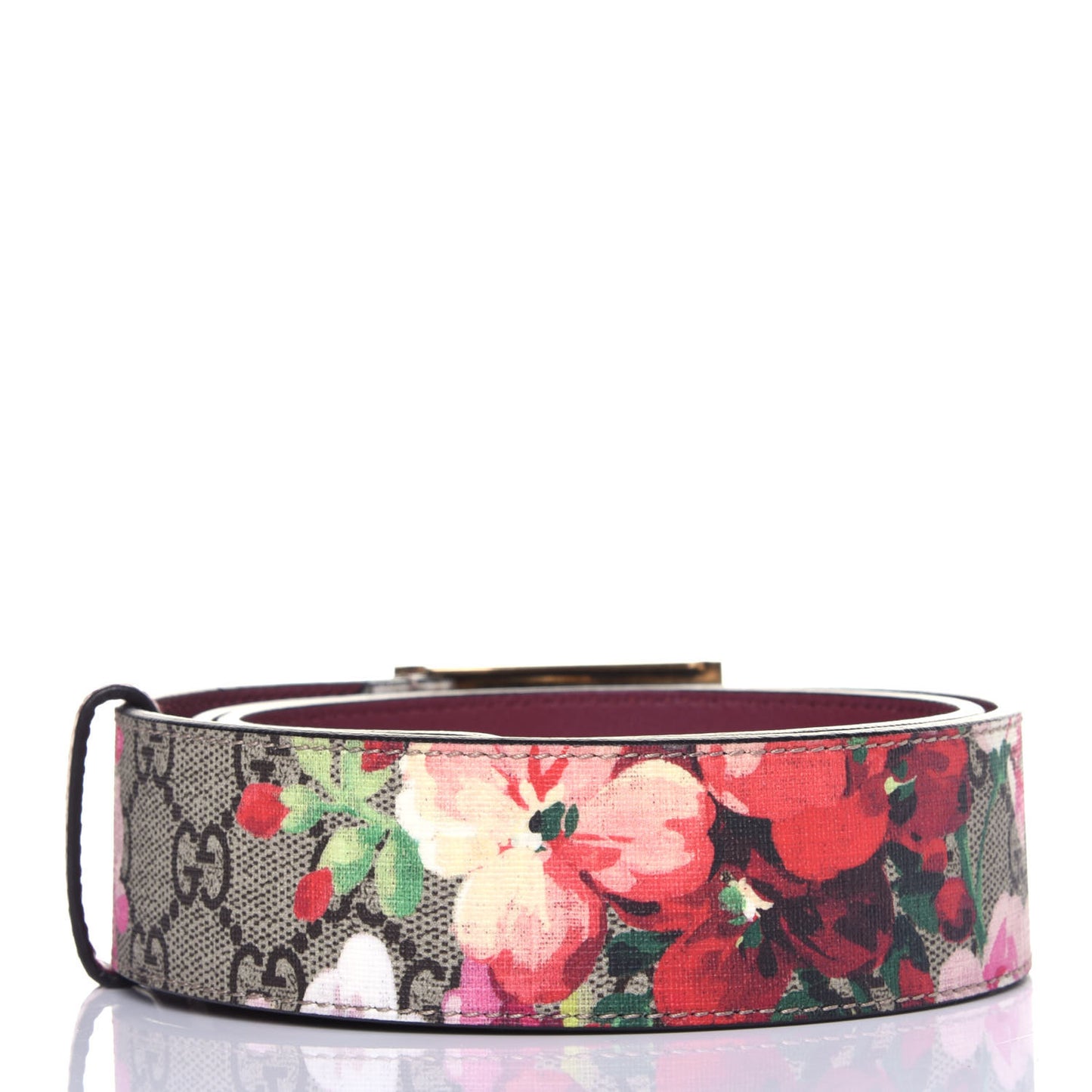 GG Plus Monogram Blooms Plaque Belt 85 34 Beige Multicolor Dry Rose
