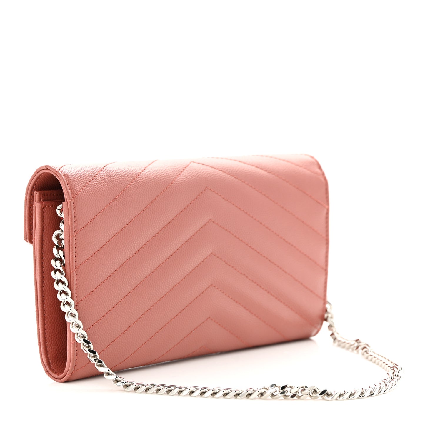 Grain De Poudre Matelasse Chevron Small Monogram Chain Wallet Blush Fonce
