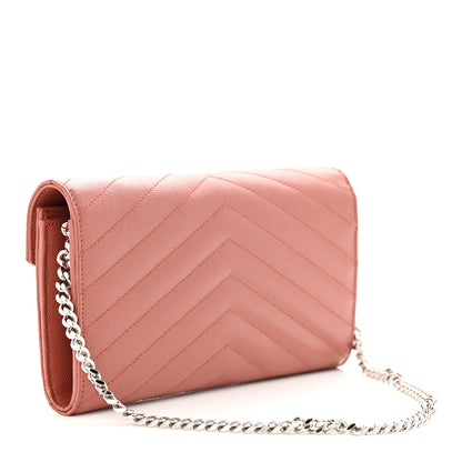 Saint Laurent Grain De Poudre Matelasse Chevron Small Monogram Chain Wallet Blush Fonce 3 of 12