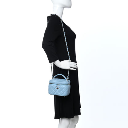 Chanel Caviar Quilted Top Handle Vanity Case With Chain Blue 2 of 12
