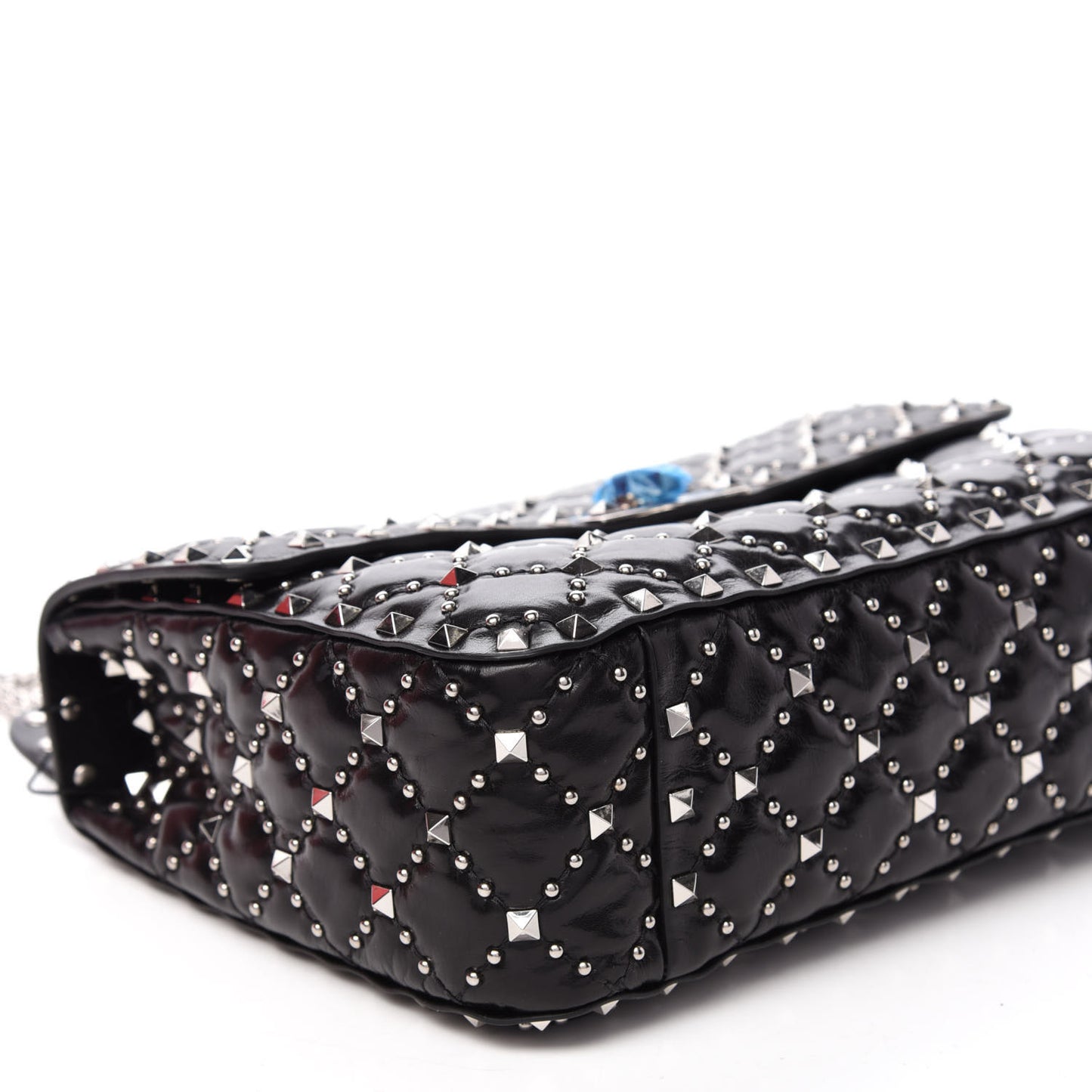 Lambskin Beaded Medium Rockstud Spike Shoulder Bag Black