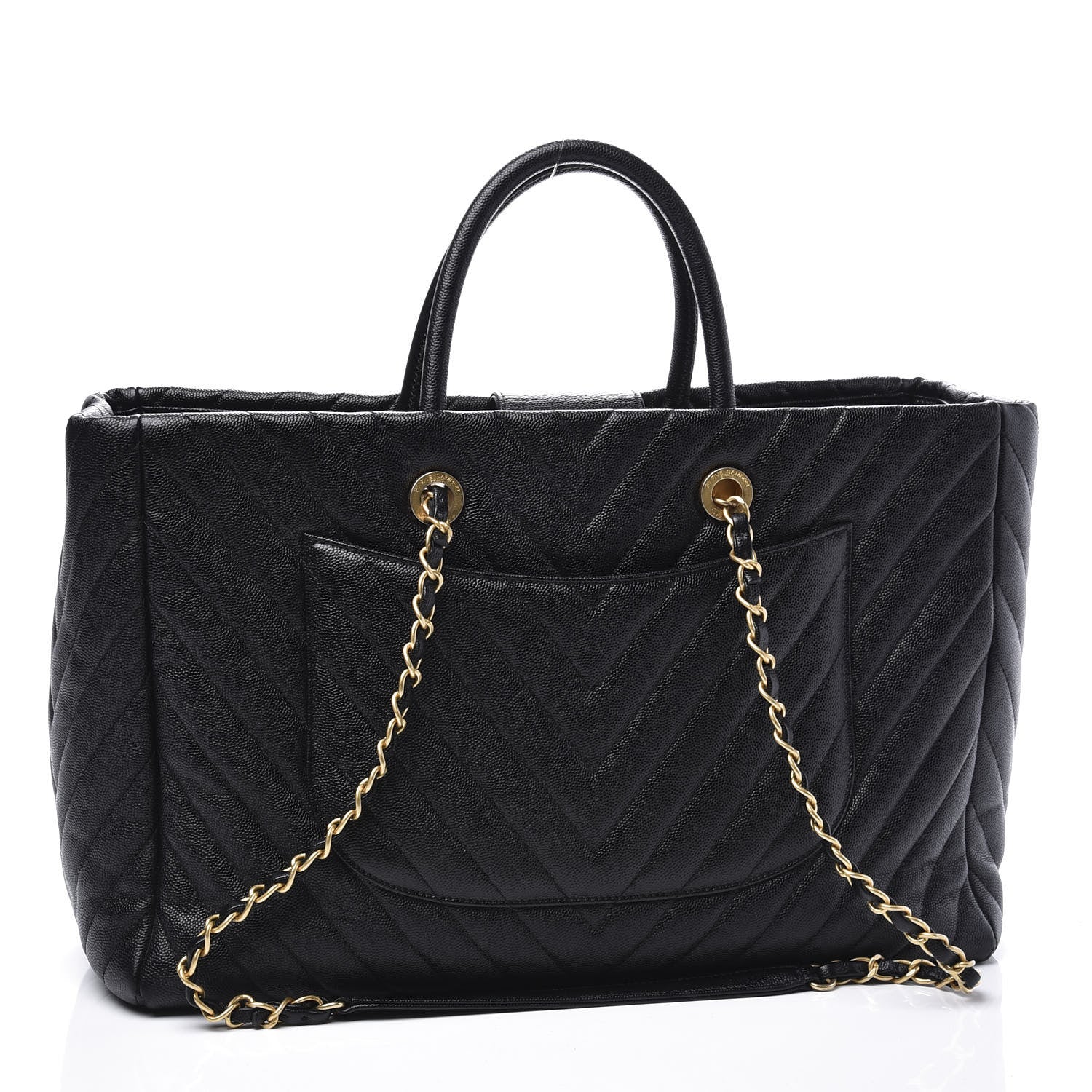 Chanel Caviar Chevron Quilted Coco Handle Shopping Tote Black 3 of 14