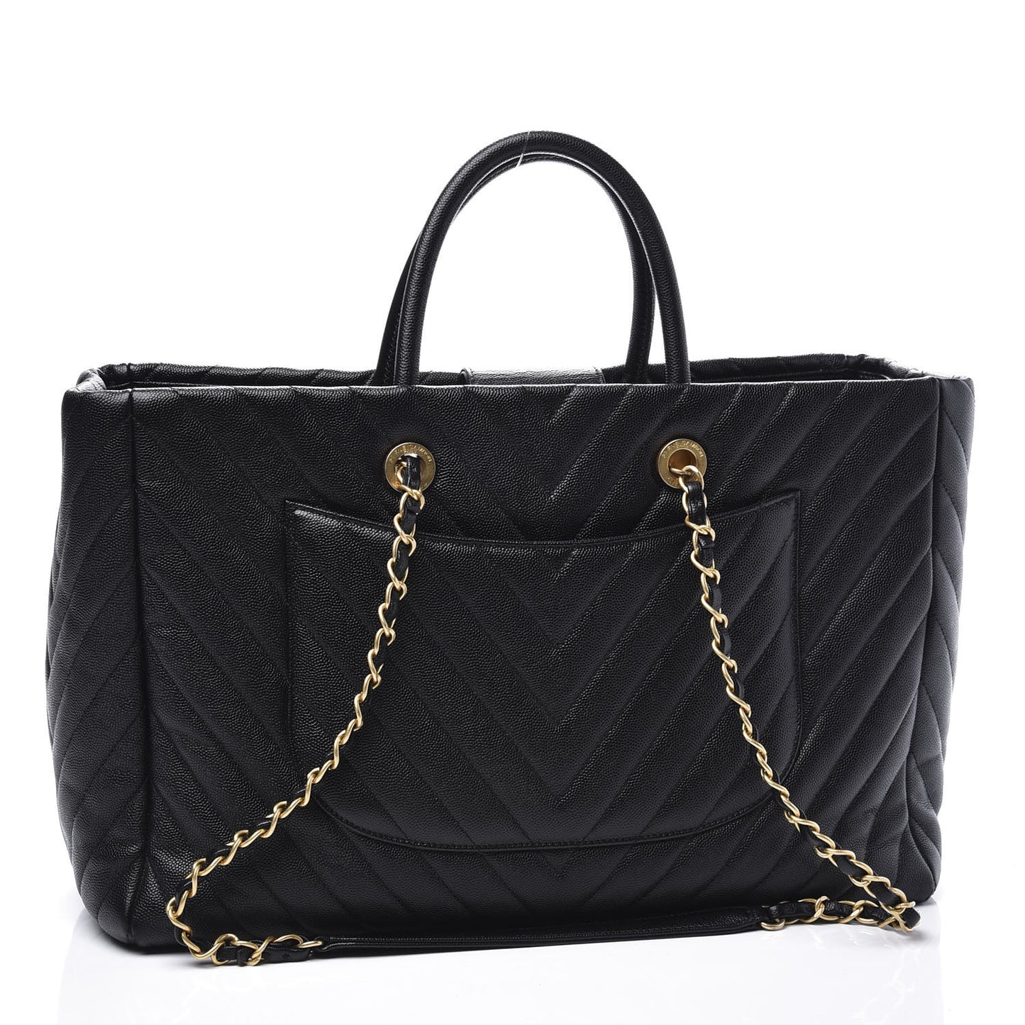 Caviar Chevron Quilted Coco Handle Shopping Tote Black