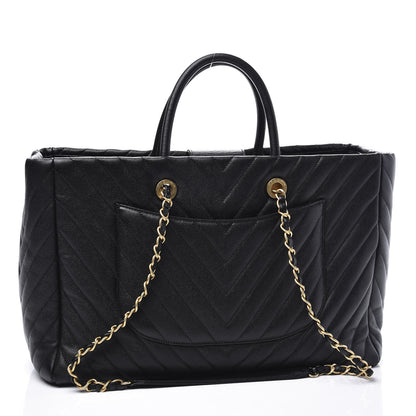 Chanel Caviar Chevron Quilted Coco Handle Shopping Tote Black 3 of 14