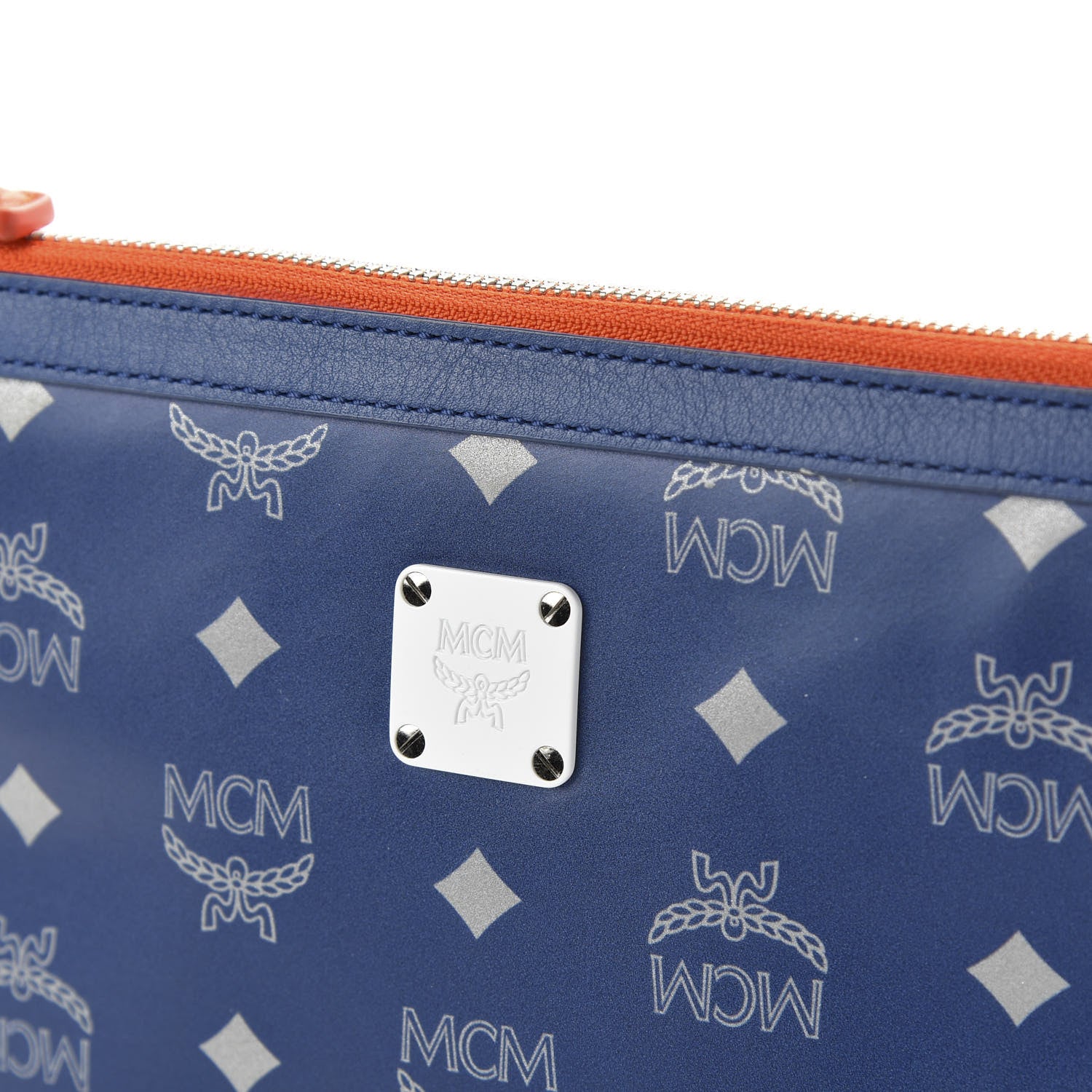 MCM Visetos Reflective Nylon Medium Galaxy Zip Top Wristlet Pouch Estate Blue 9 of 9