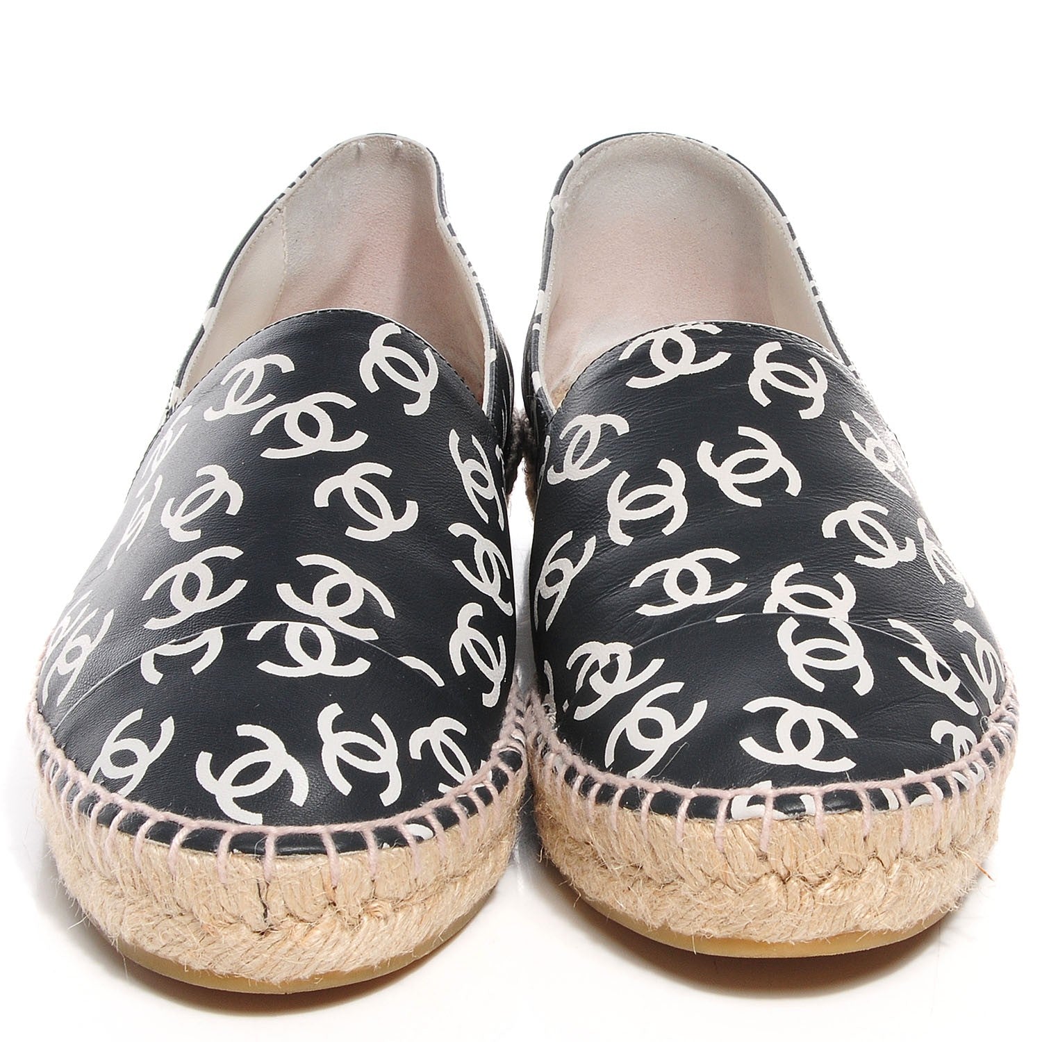 Chanel Lambskin Printed CC Espadrilles 38 Black White 2 of 8