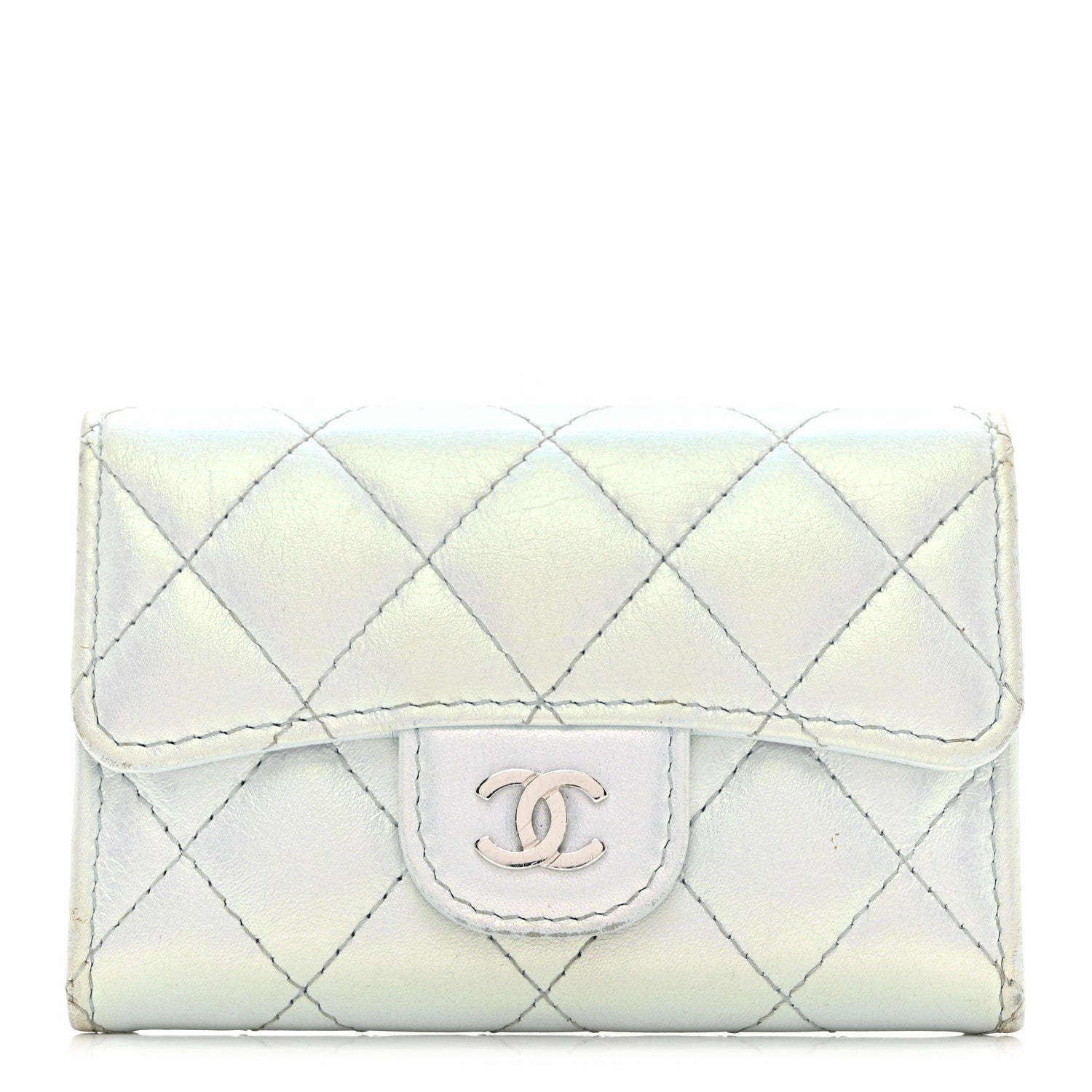 Chanel Iridescent Calfskin Quilted Flap Card Holder Wallet Light Blue 1 of 8