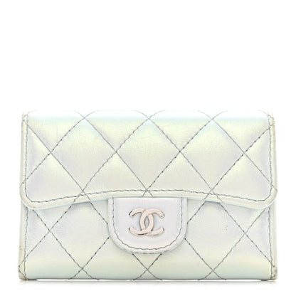 Chanel Iridescent Calfskin Quilted Flap Card Holder Wallet Light Blue 1 of 8
