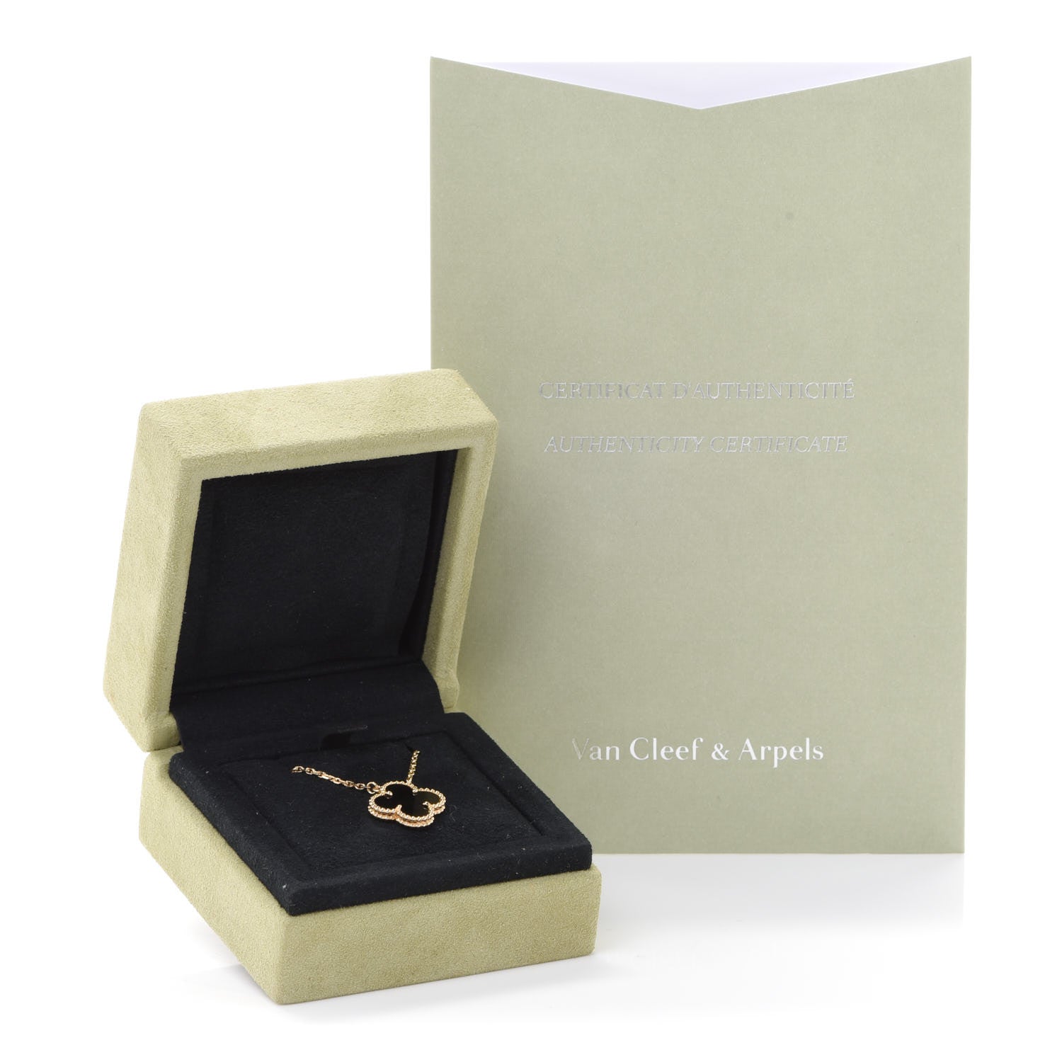 Van Cleef & Arpels 18K Yellow Gold Black Onyx Vintage Alhambra Pendant Necklace 6 of 6