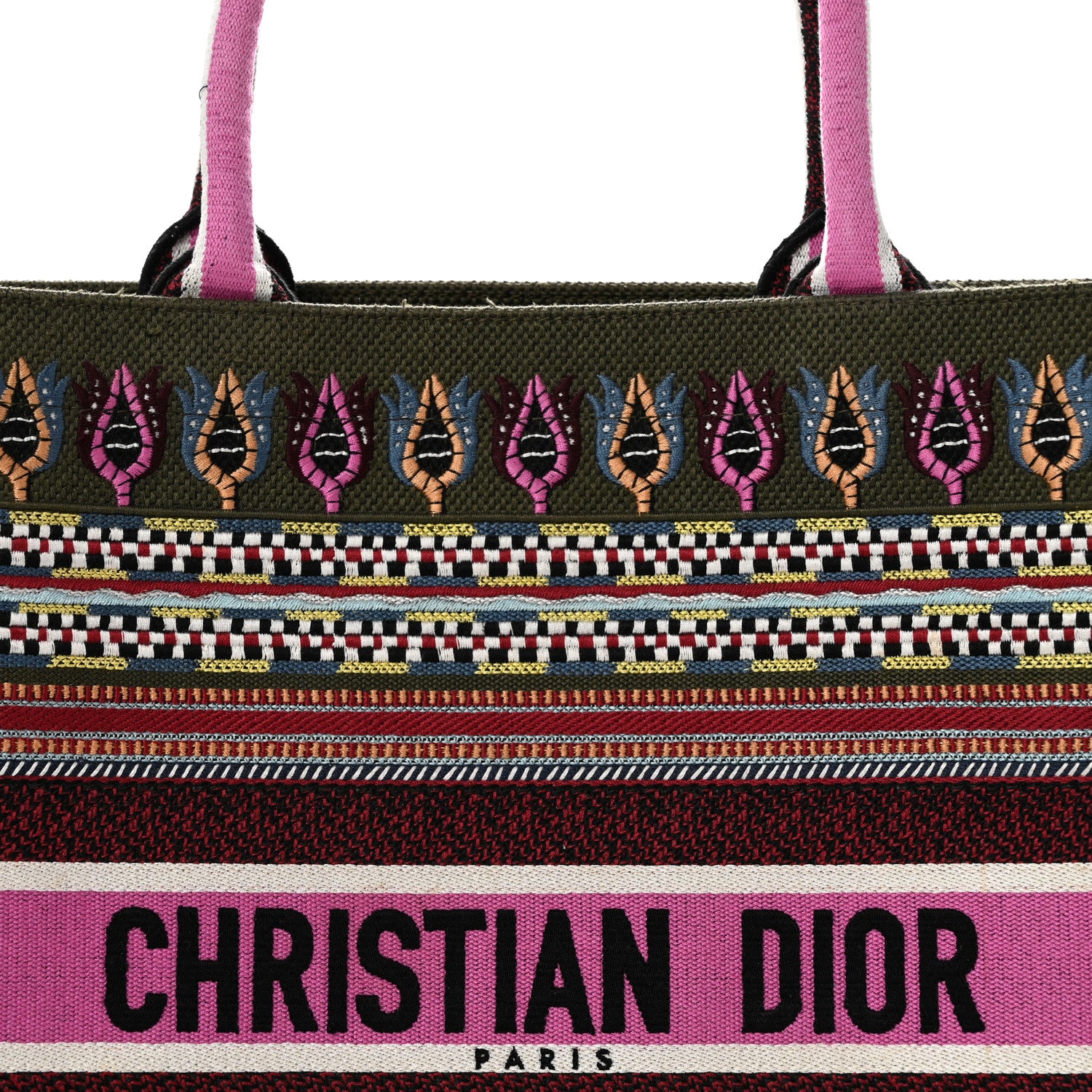 Christian Dior Canvas Embroidered Book Tote Olive Multicolor