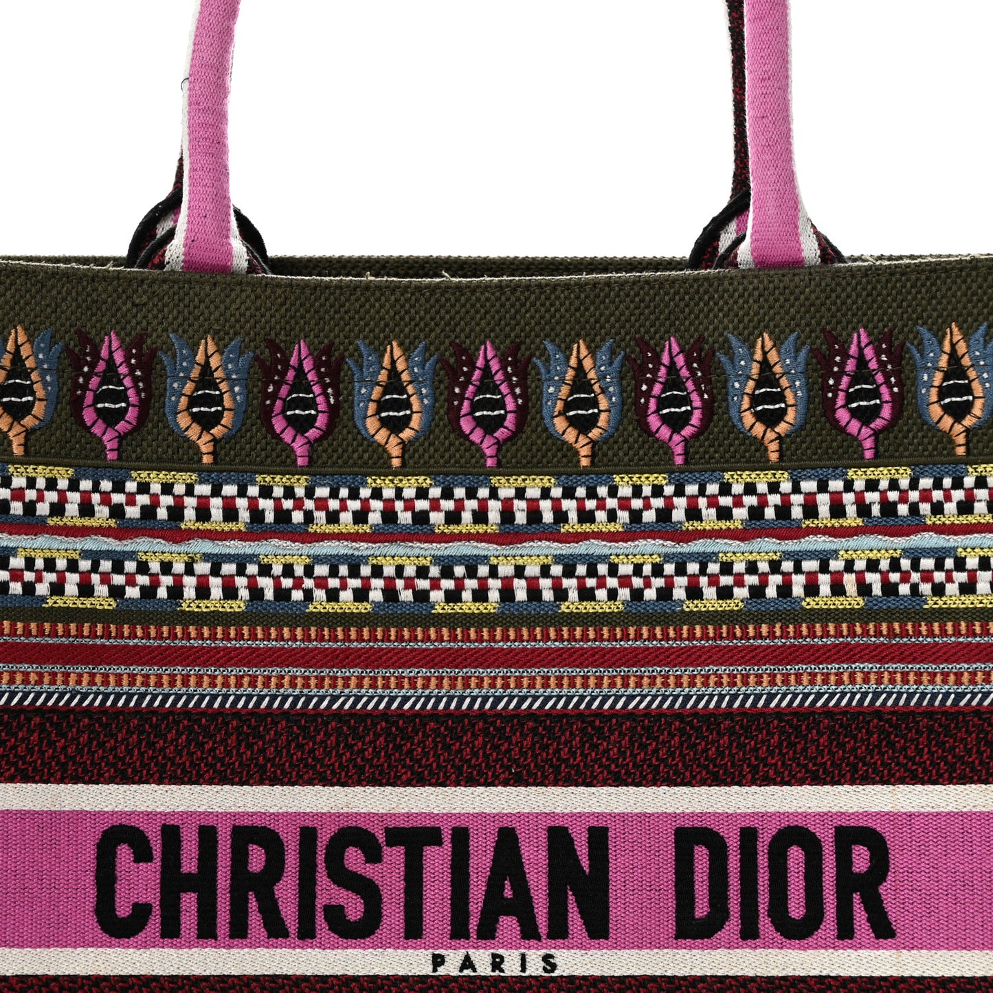 Canvas Embroidered Book Tote Olive Multicolor