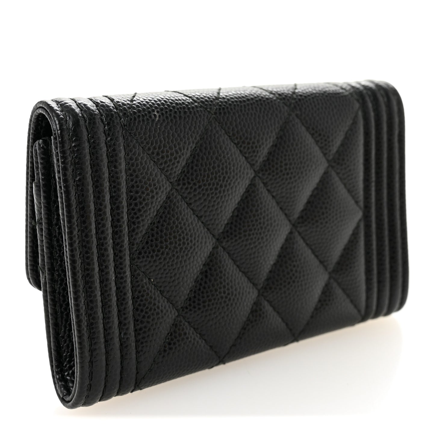 Caviar Quilted Boy Flap Card Holder Black