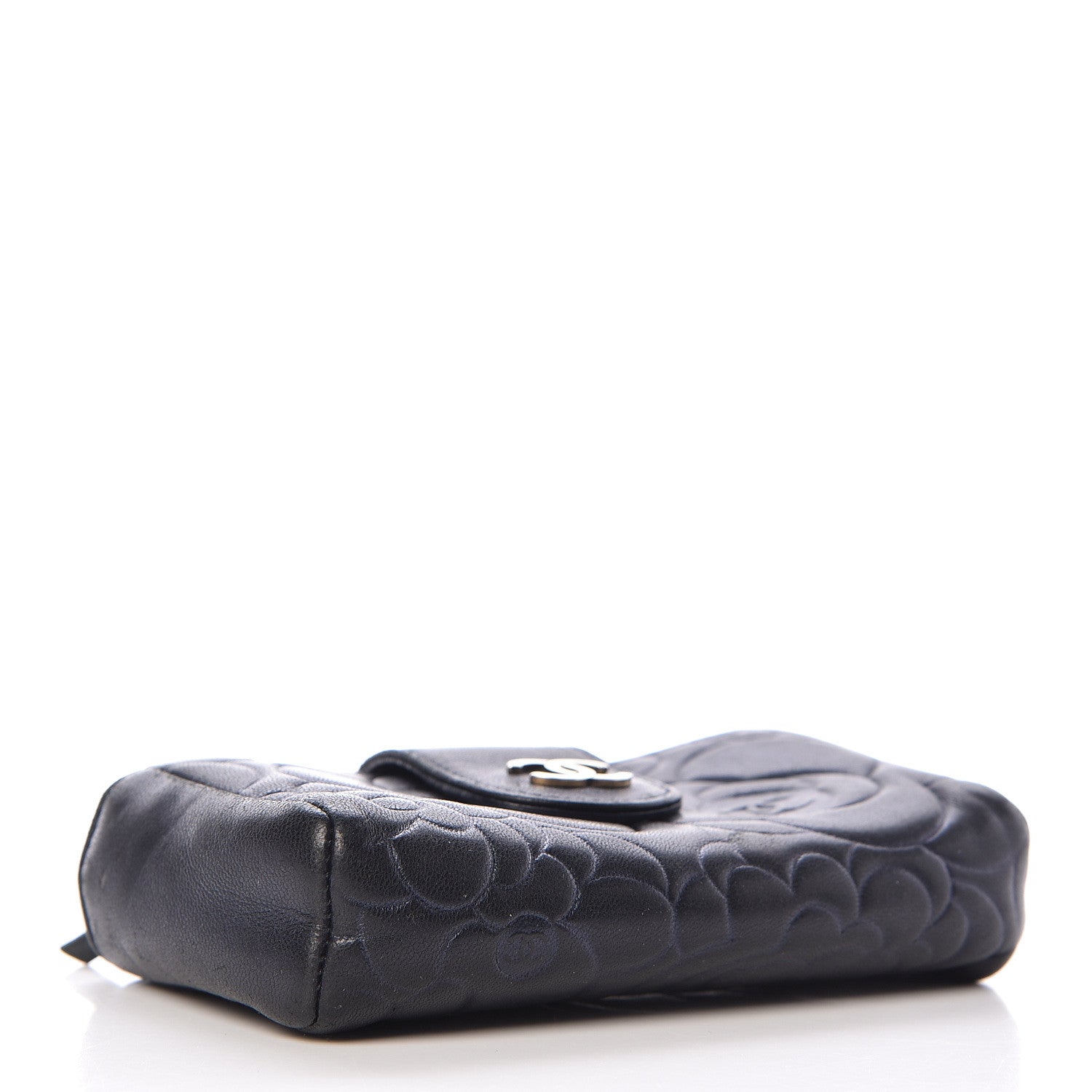 Chanel Lambskin Camellia Embossed Mini Phone Holder Clutch Dark Blue 4 of 7