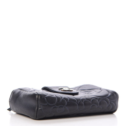 Chanel Lambskin Camellia Embossed Mini Phone Holder Clutch Dark Blue 4 of 7