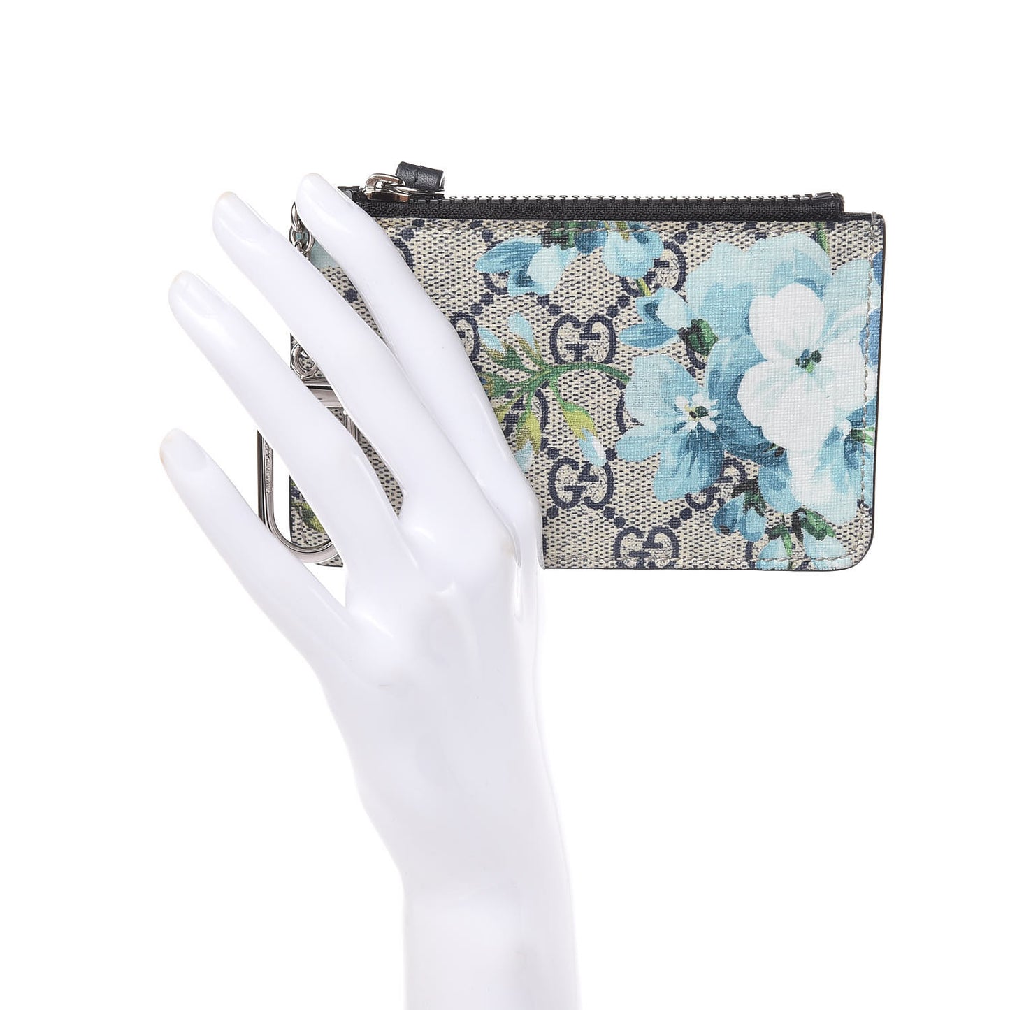 GG Supreme Monogram Blooms Key Case Beige Blue Navy