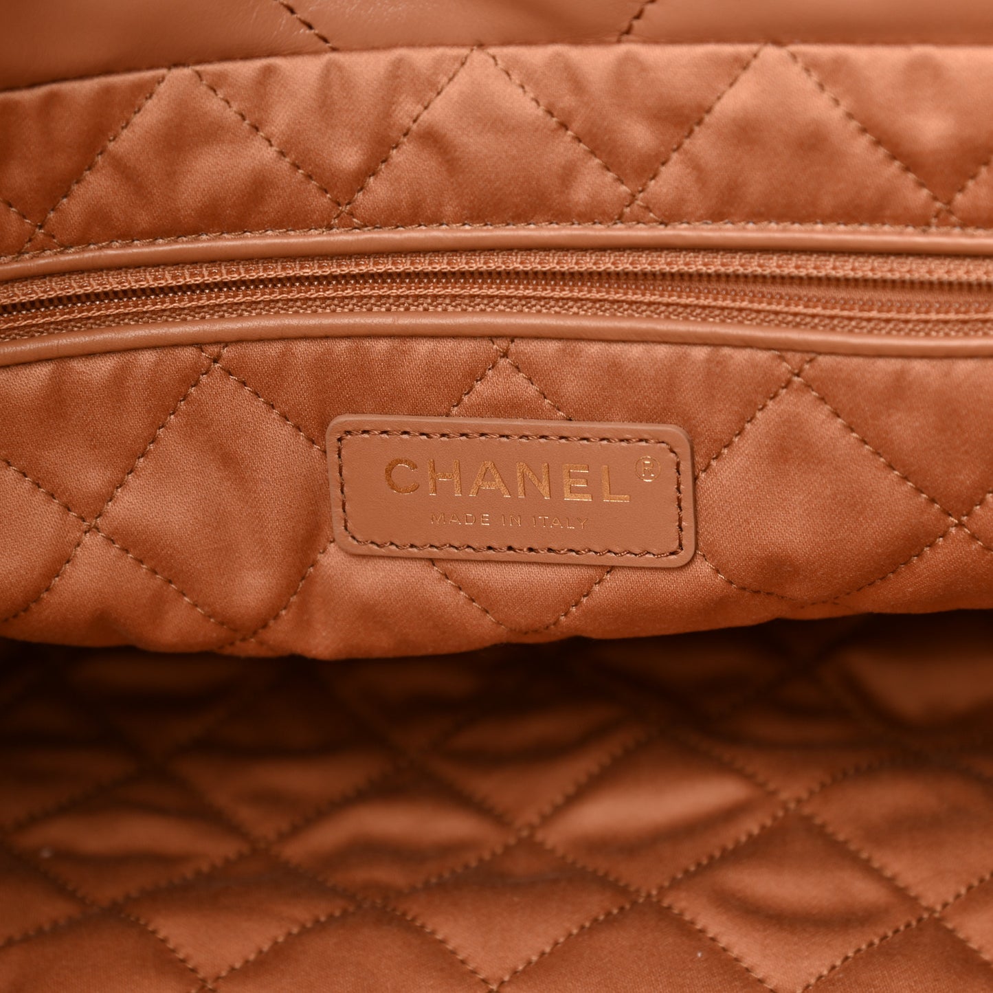 Shiny Calfskin Quilted Small Chanel 22 Camel