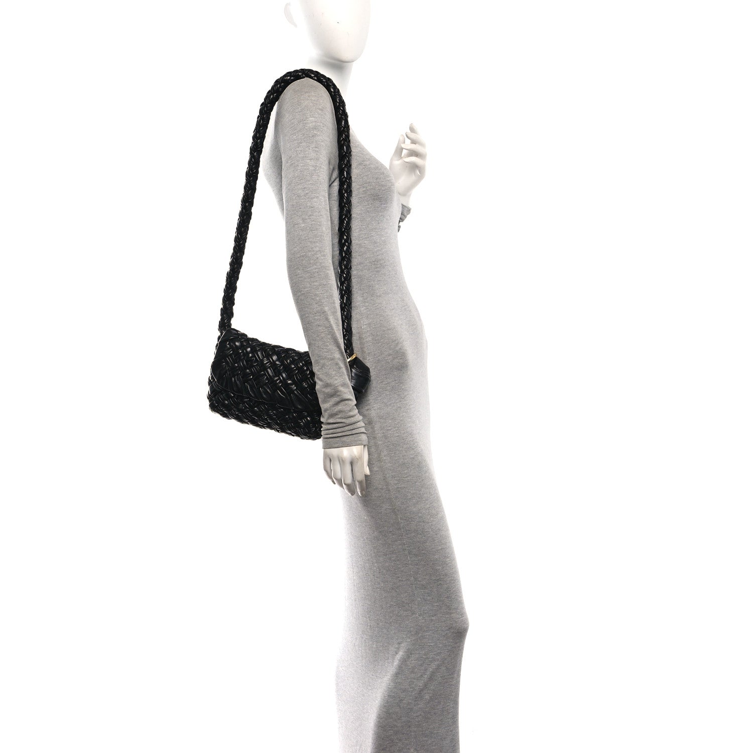 Bottega Veneta Calfskin Foulard Intreccio Kalimero Città Shoulder Bag Black 2 of 10