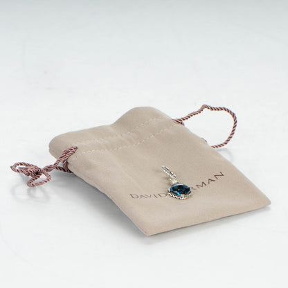 David Yurman Sterling Silver Pave Diamond Hampton Blue Topaz 11mm Cushion On Point Enhancer Pendant 4 of 4