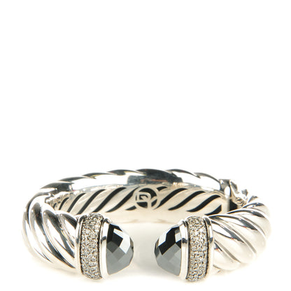 David Yurman Sterling Silver Pave Diamond Hematite 18mm Waverly Bracelet 1 of 5
