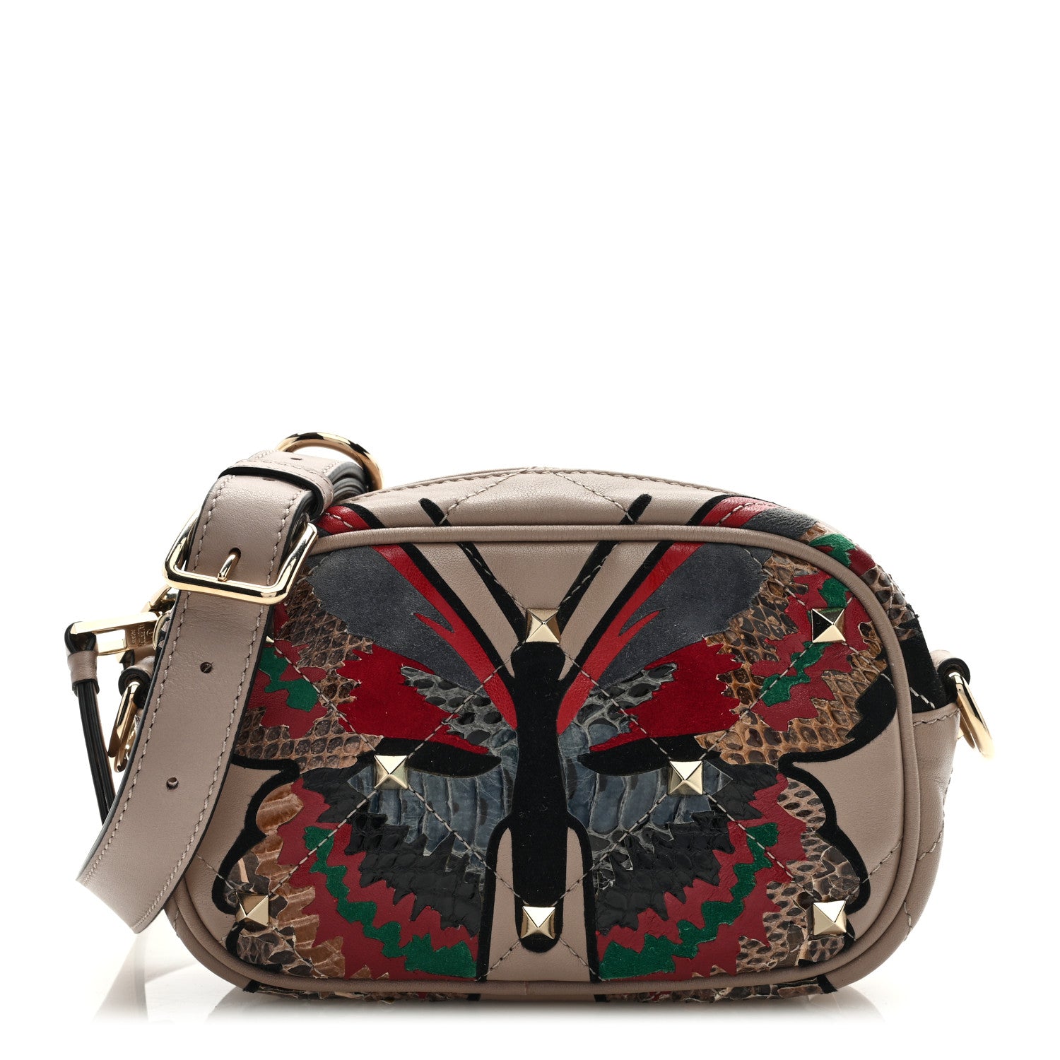 Valentino Garavani Calfskin Butterfly Embroidered Rockstud Camera Crossbody Bag Poudre 1 of 8