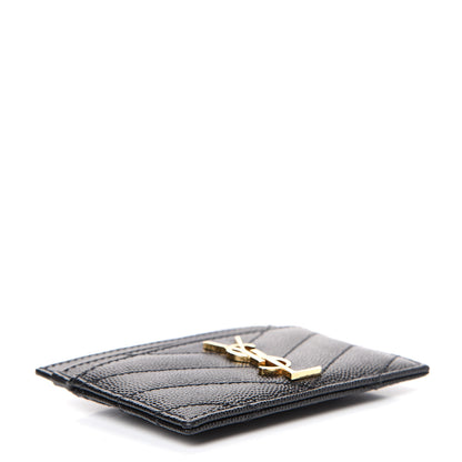 Saint Laurent Grain De Poudre Matelasse Chevron Monogram Credit Card Case Black 3 of 7