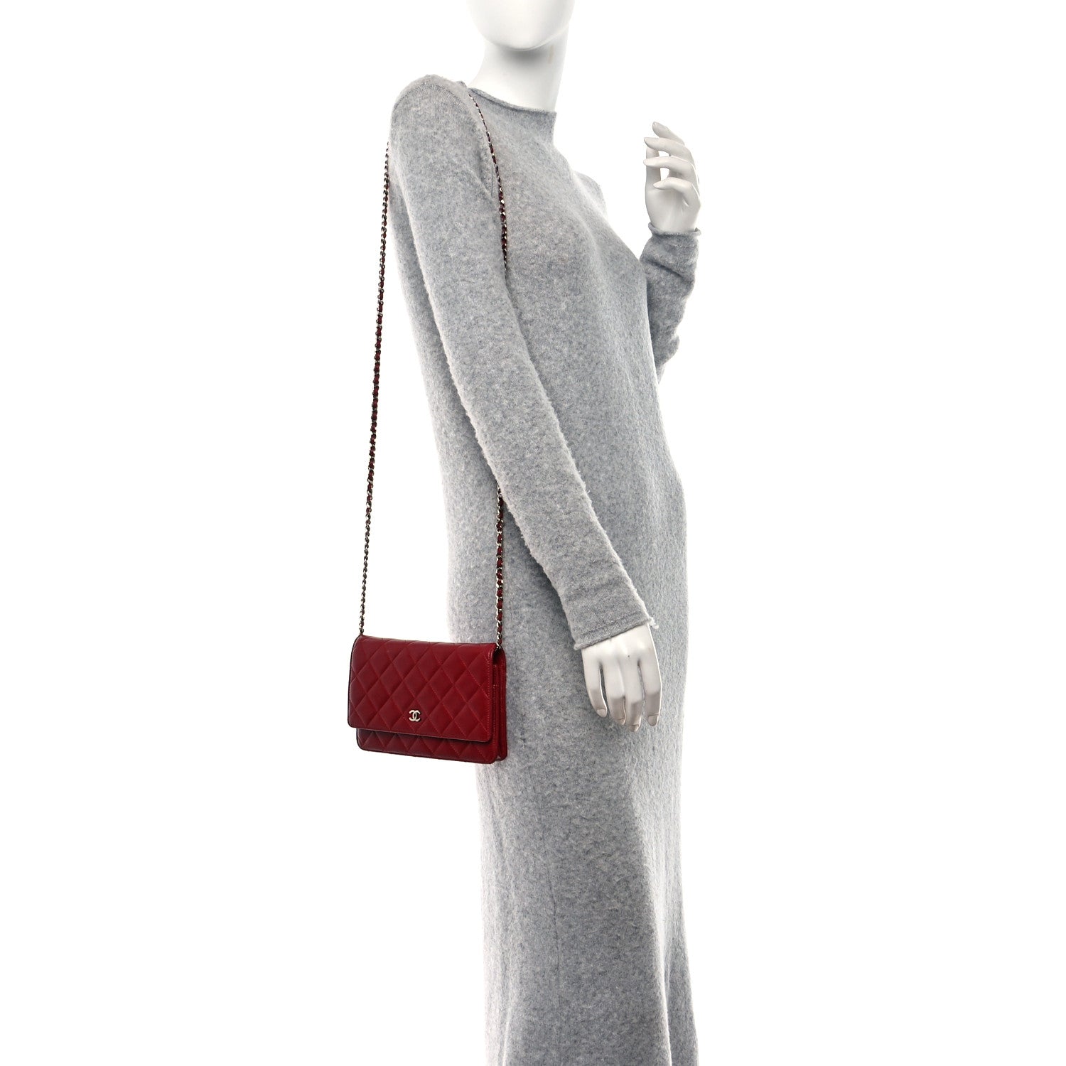 Chanel Lambskin Quilted Wallet On Chain WOC Red 3 of 9