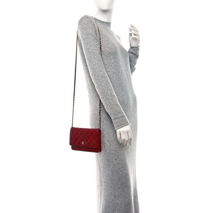 Chanel Lambskin Quilted Wallet On Chain WOC Red 3 of 9