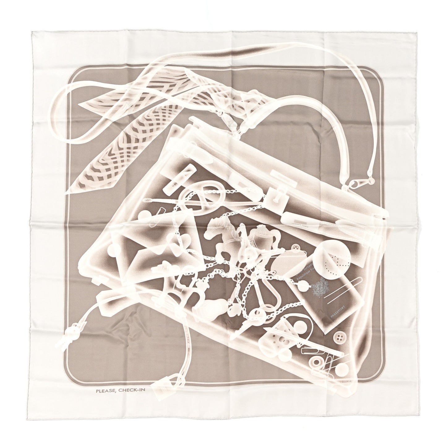 Silk Please Check In Scarf 90 Gris Perle Etoupe