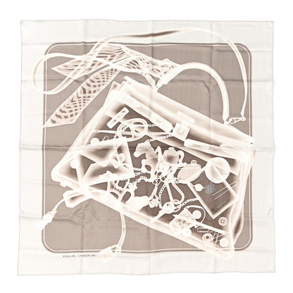 Hermes Silk Please Check In Scarf 90 Gris Perle Etoupe 1 of 5