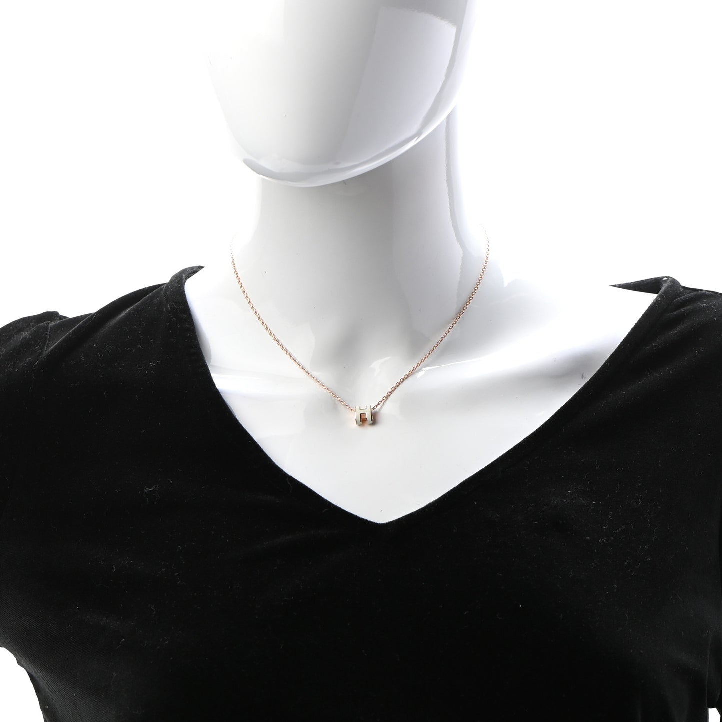 Lacquered Rose Gold Mini Pop H Pendant Necklace White
