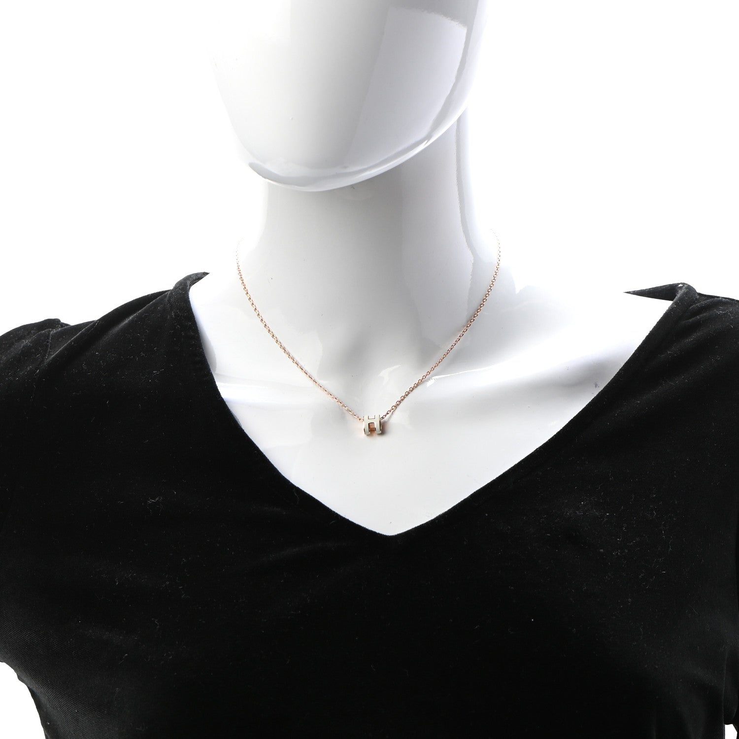 Hermes Lacquered Rose Gold Mini Pop H Pendant Necklace White 2 of 6
