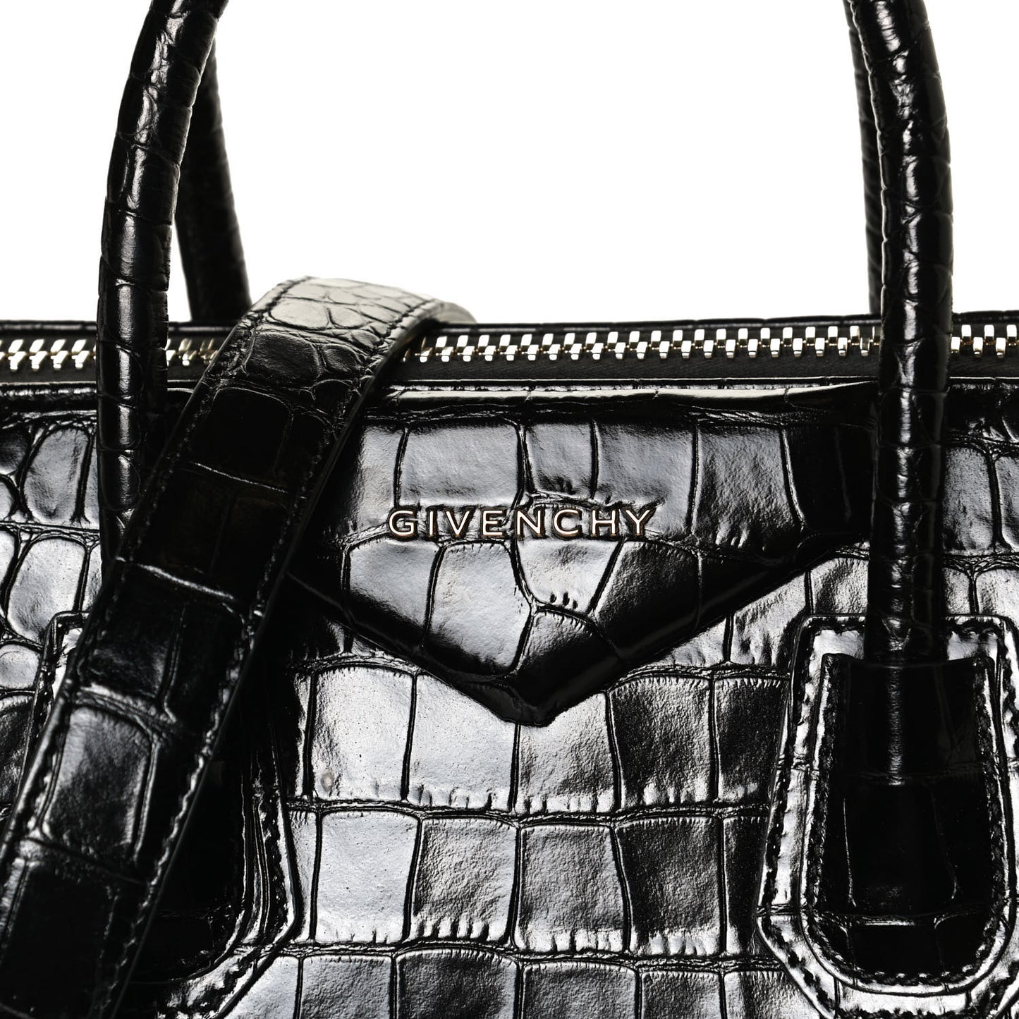Calfskin Crocodile Embossed Small Antigona Black