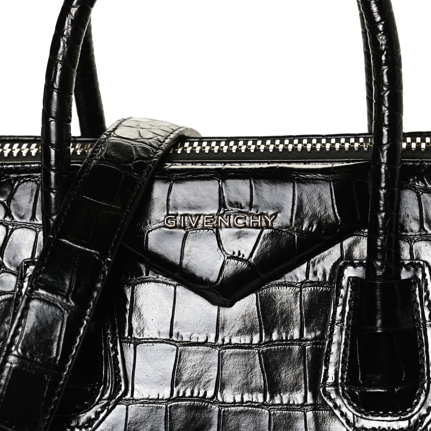 Givenchy Calfskin Crocodile Embossed Small Antigona Black 7 of 12