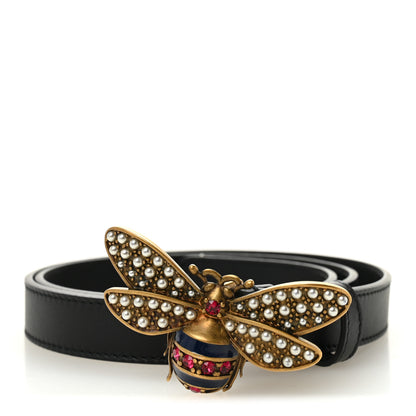 Gucci Calfskin Queen Margaret Bee Belt 80 32 Black 1 of 5