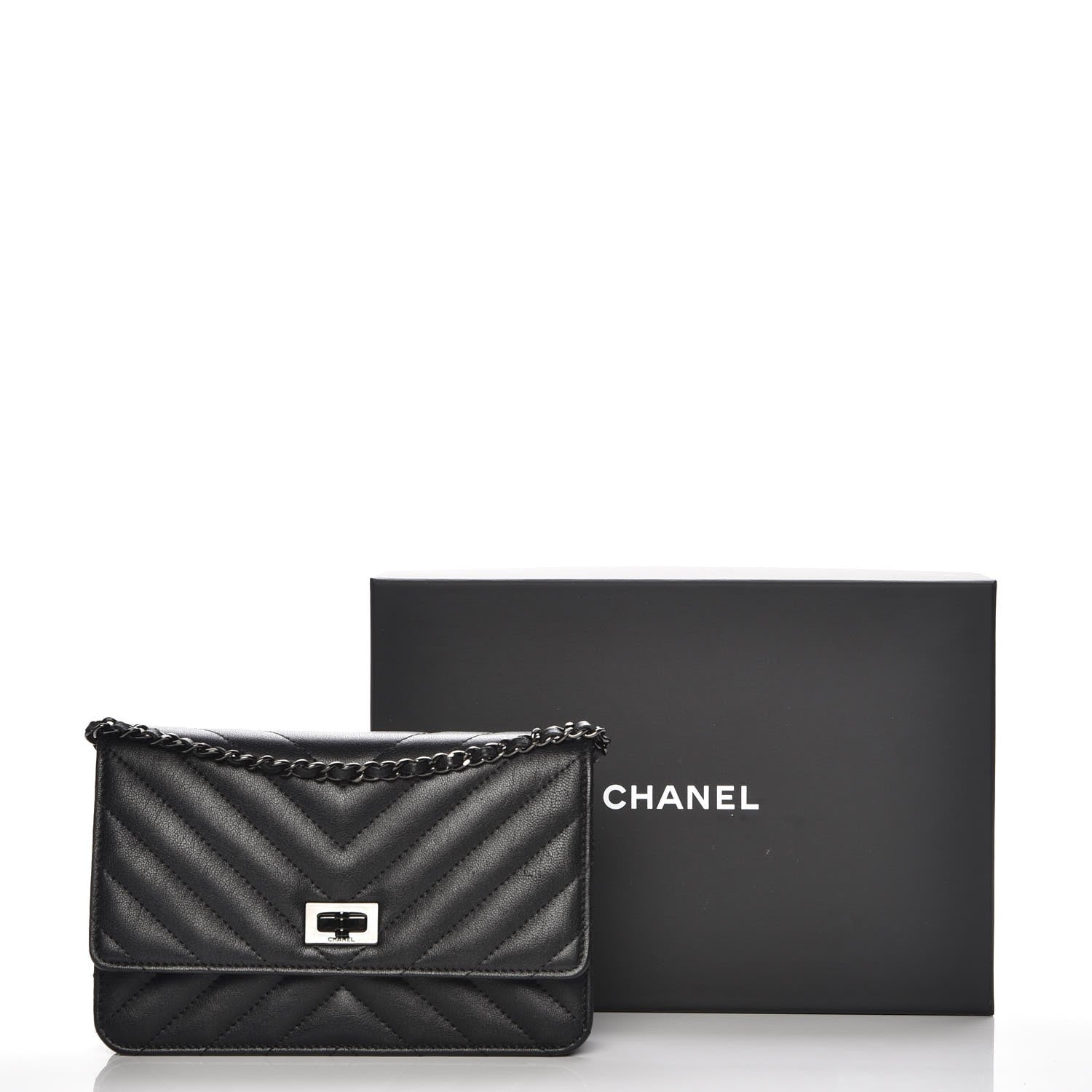 Chanel Sheepskin Chevron Reissue Wallet On Chain WOC So Black 9 of 9