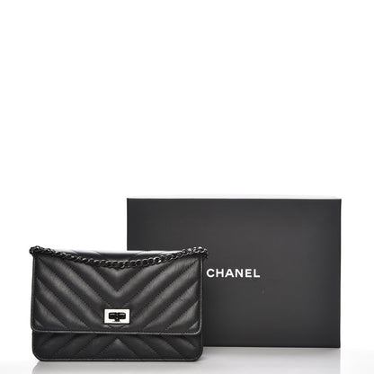 Chanel Sheepskin Chevron Reissue Wallet On Chain WOC So Black 9 of 9