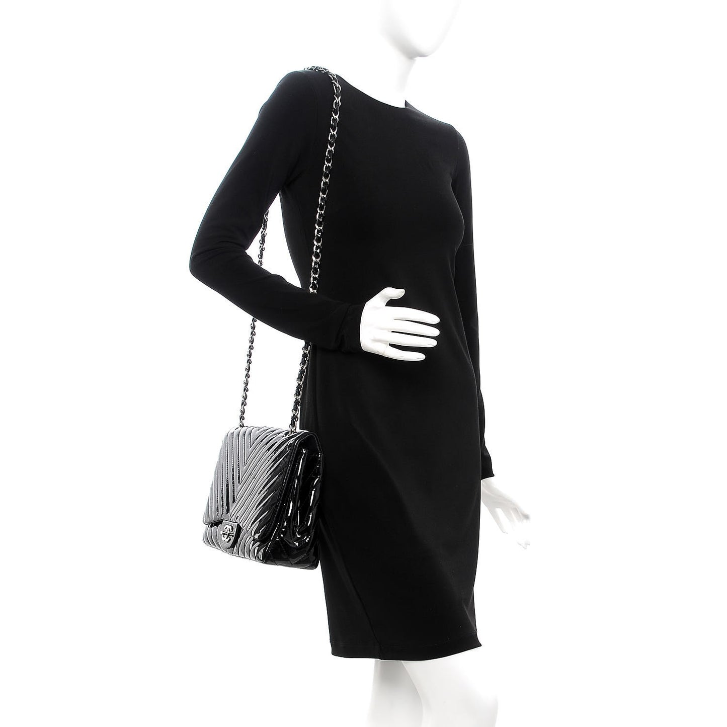 Patent Chevron Quilted Jumbo Single Flap Black