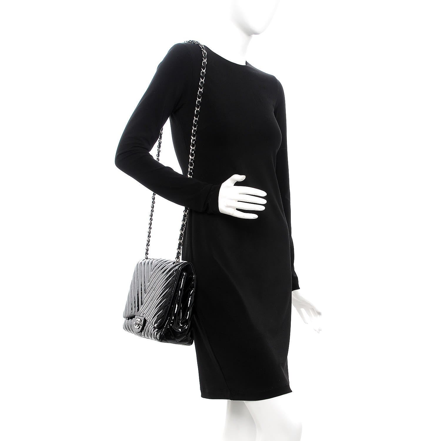 Chanel Patent Chevron Quilted Jumbo Single Flap Black 2 of 12
