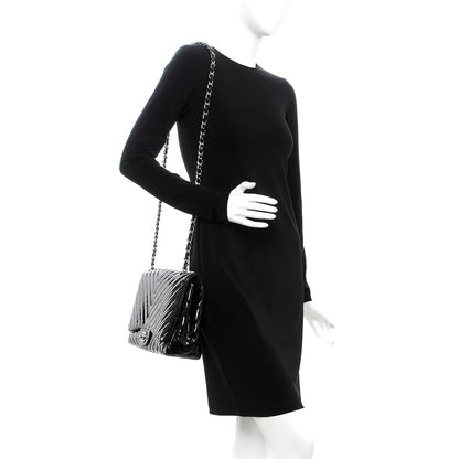 Chanel Patent Chevron Quilted Jumbo Single Flap Black 2 of 12