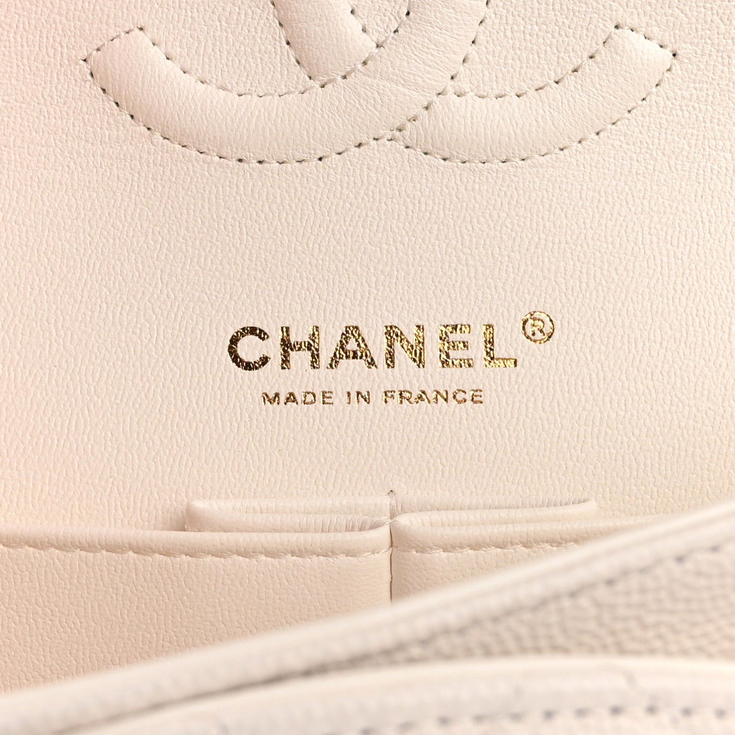 Caviar Quilted Medium Double Flap White