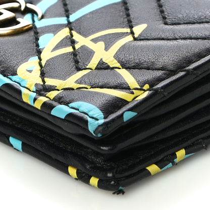 Gucci Calfskin Matelasse GucciGhost GG Marmont Card Case Wallet Black New Acquamarine 9 of 9