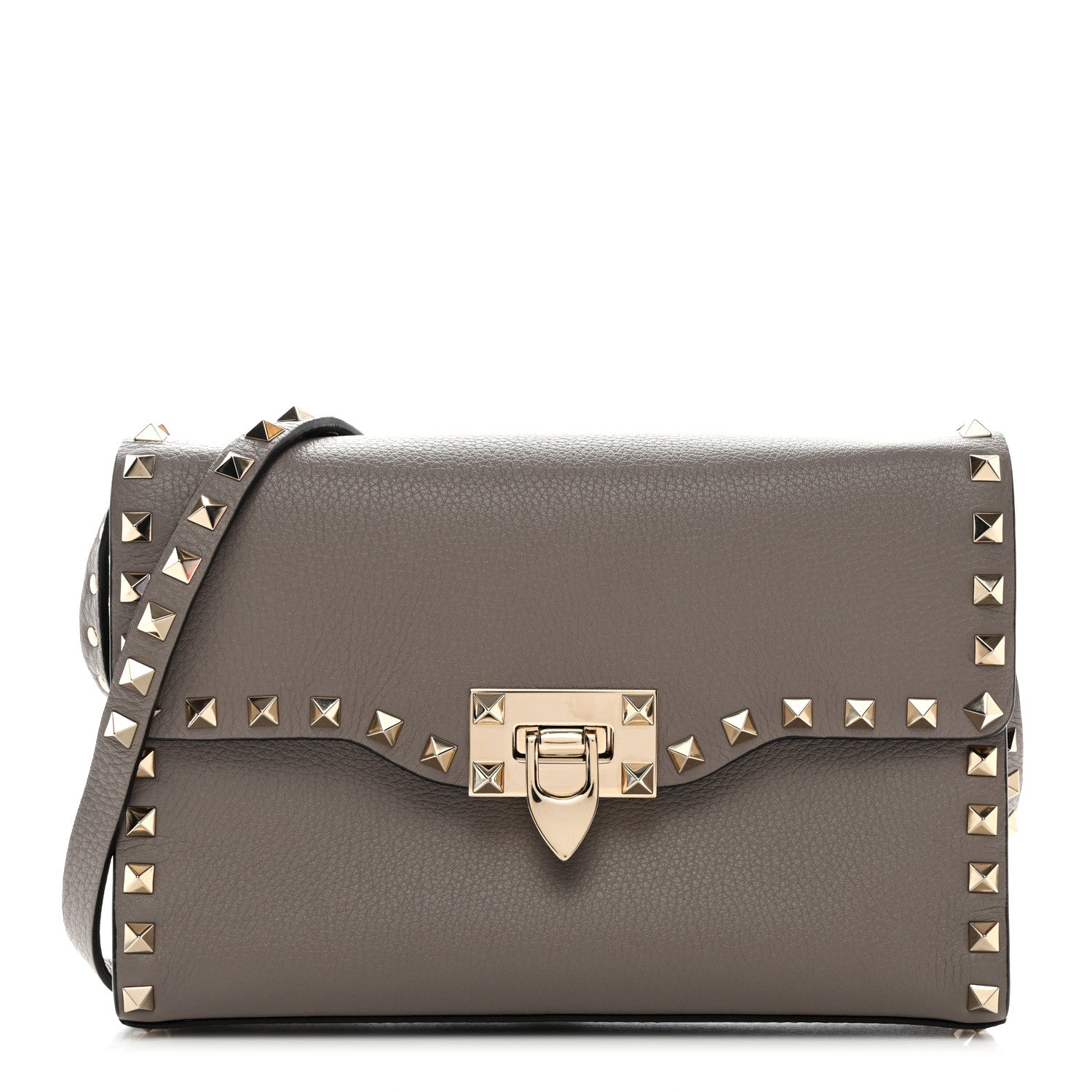 Valentino Garavani Pebbled Calfskin Medium Rockstud Flip Lock Crossbody Bag Poudre 1 of 10