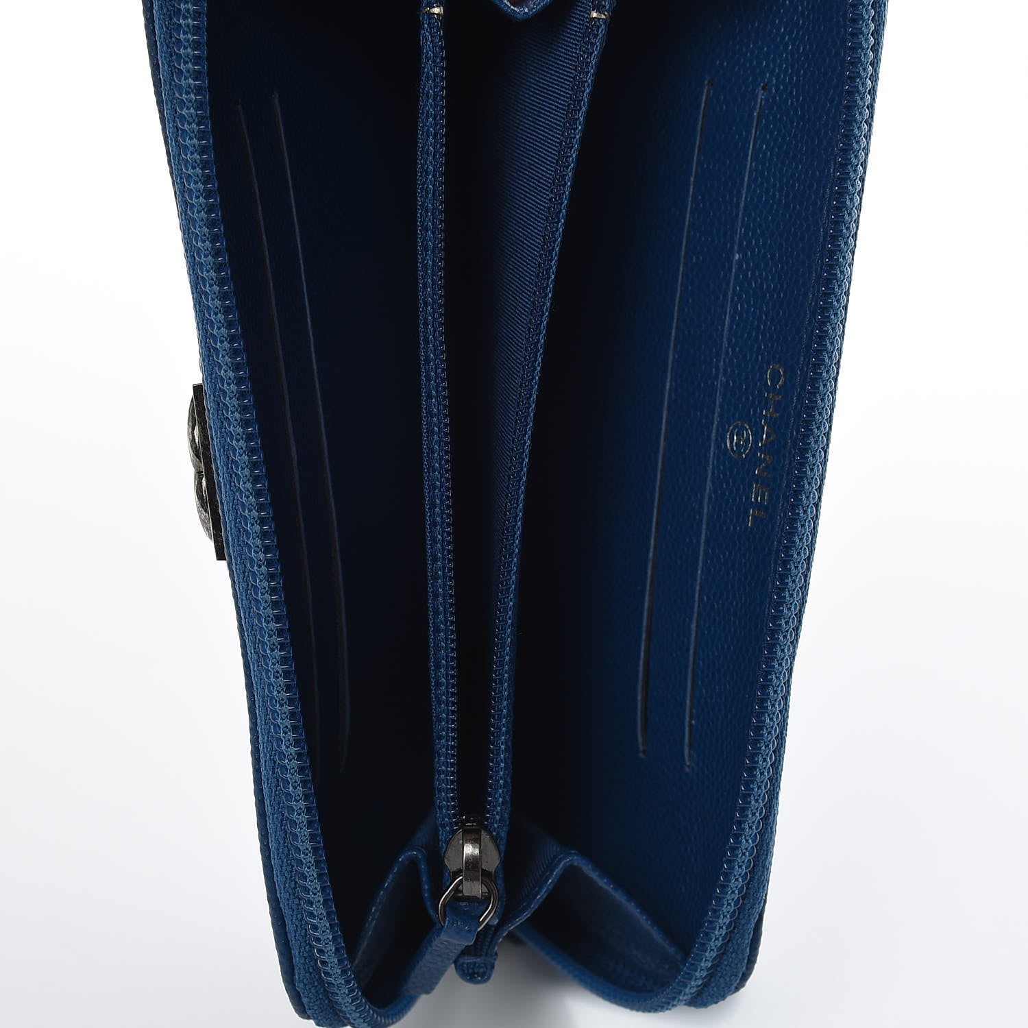 Chanel Caviar Quilted Boy Small Zip Around Wallet Blue 5 of 10